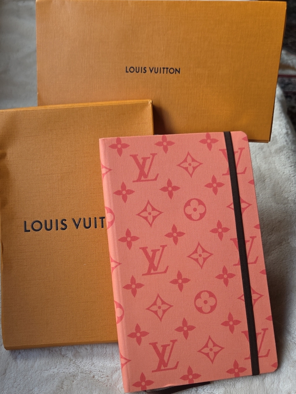 Louis Vuitton Pink Monogram Notebook with Dark Brown Elastic